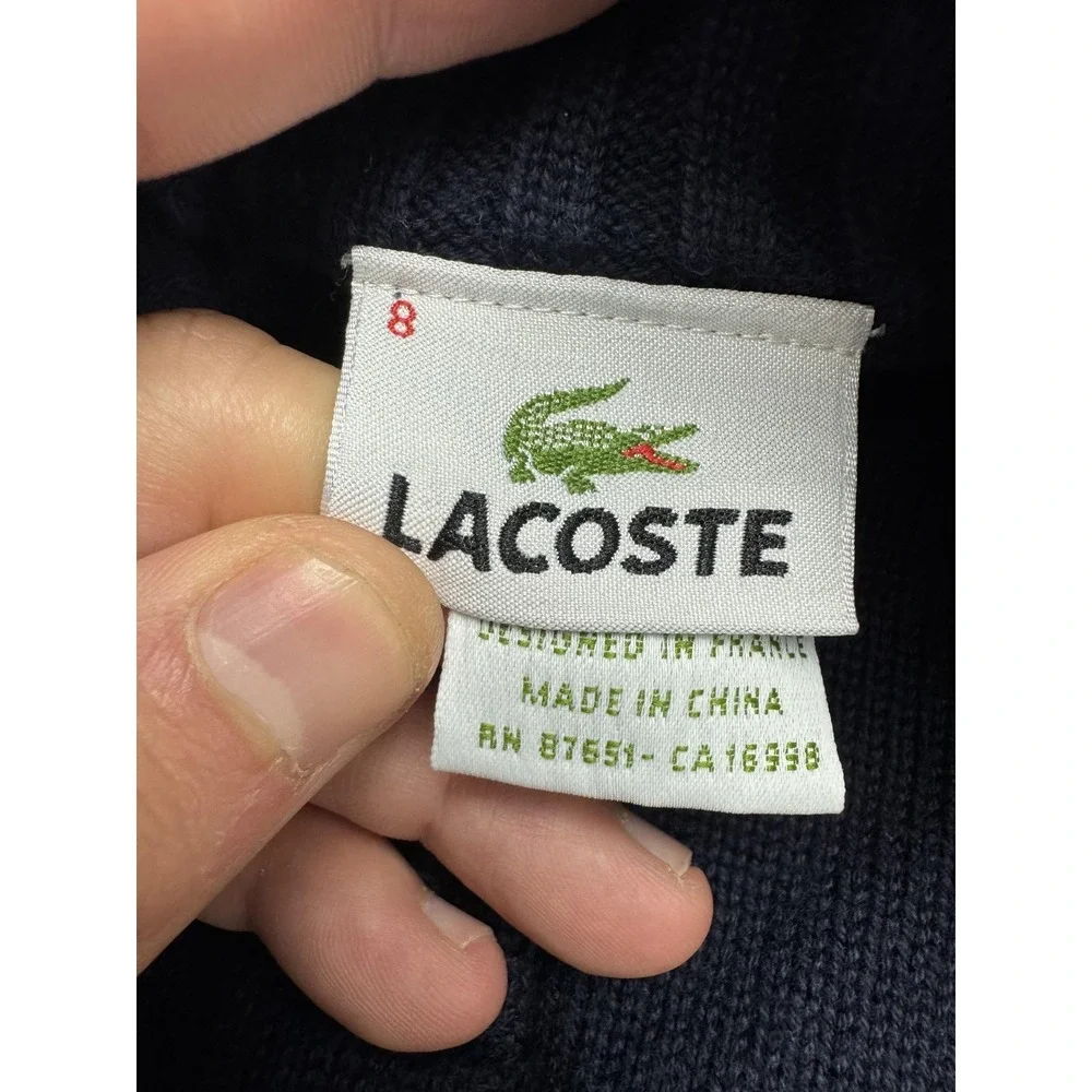 Lacoste Sweater Mens 8/3XL Blue Cotton 1/4 Zip Mock Neck Logo Knit Pullover